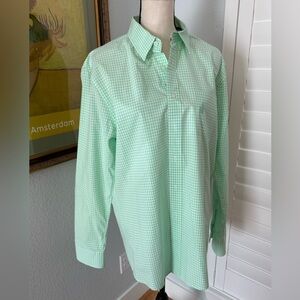 Gingham print, men’s button down, cotton shirt.